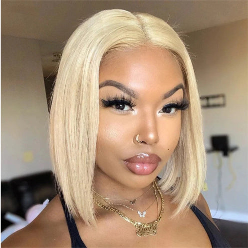 Blonde 180% Density Human Hair Bob Lace Front Wig – Glueless HD Lace, 10-12 Inch