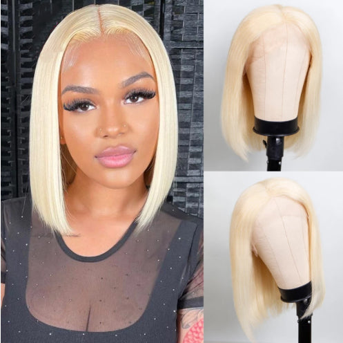 Blonde 180% Density Human Hair Bob Lace Front Wig – Glueless HD Lace, 10-12 Inch