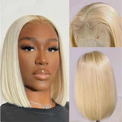 Blonde 180% Density Human Hair Bob Lace Front Wig – Glueless HD Lace, 10-12 Inch